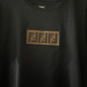 Fendi Black Short Sleeve Tee with Brown Logo Patch